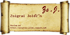 Zsigrai Jolán névjegykártya