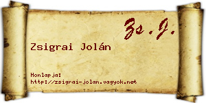 Zsigrai Jolán névjegykártya
